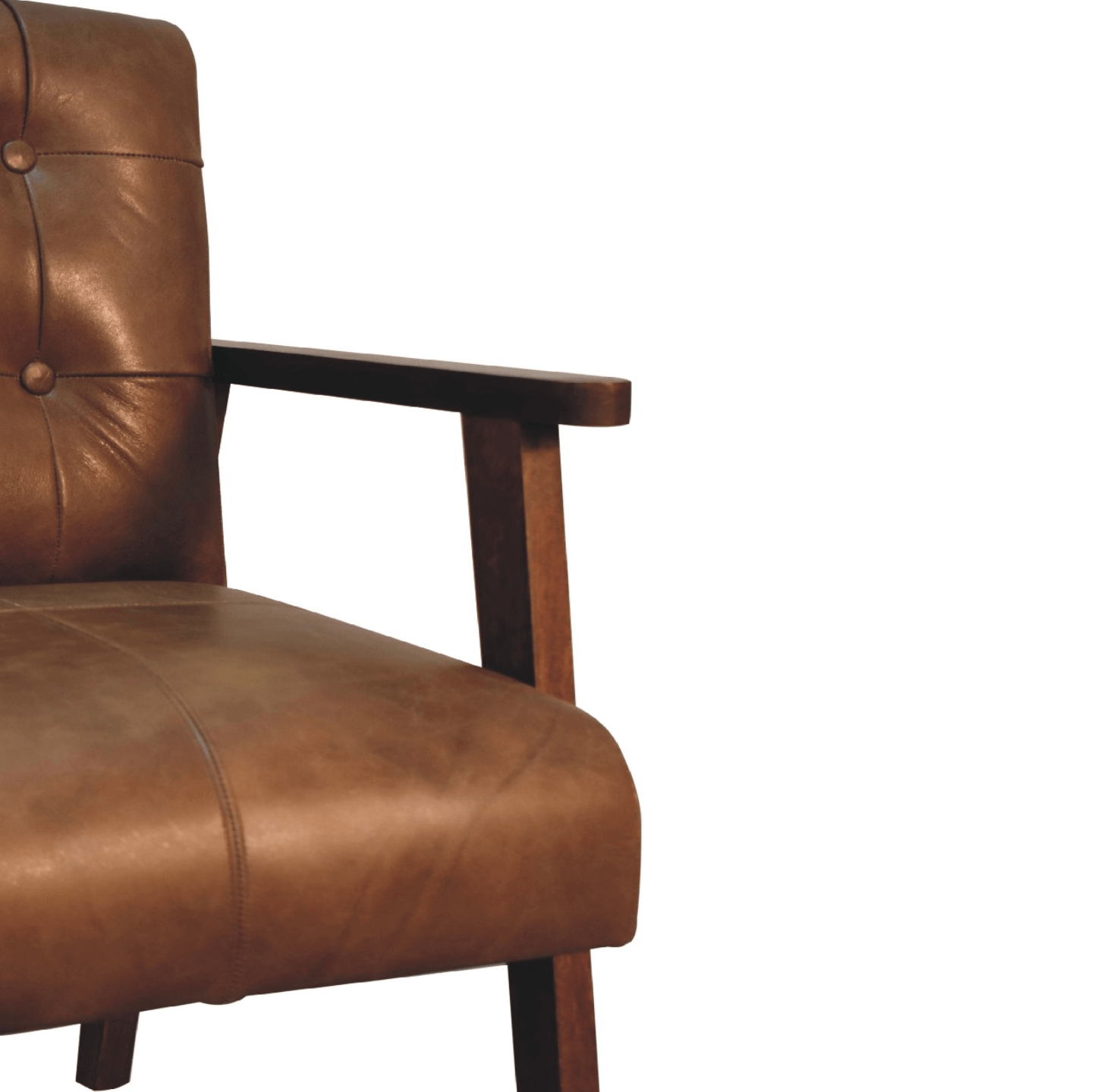 Genuine Buffalo Leather Button Tufted Mango Wood Base Lounge Chair - Revel Sofa
