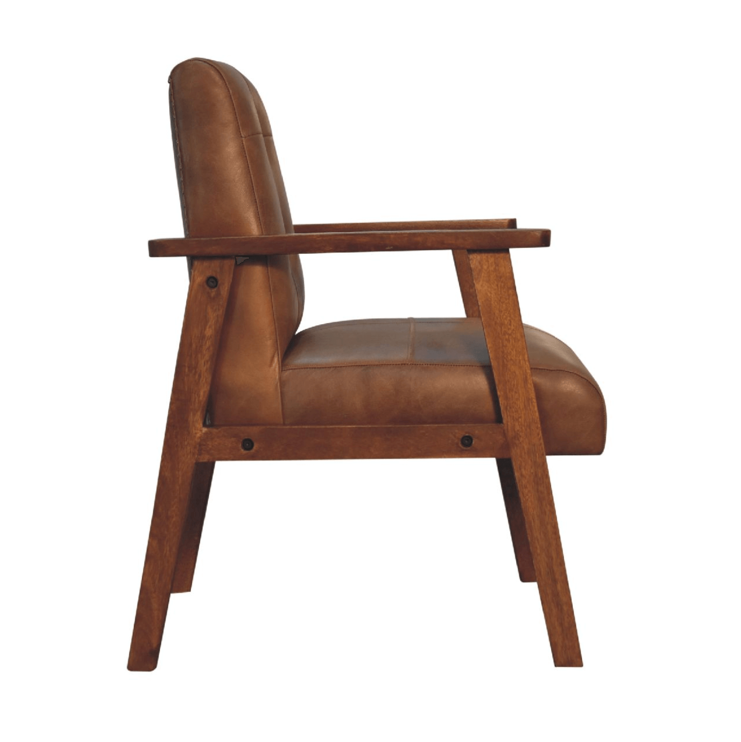 Genuine Buffalo Leather Button Tufted Mango Wood Base Lounge Chair - Revel Sofa