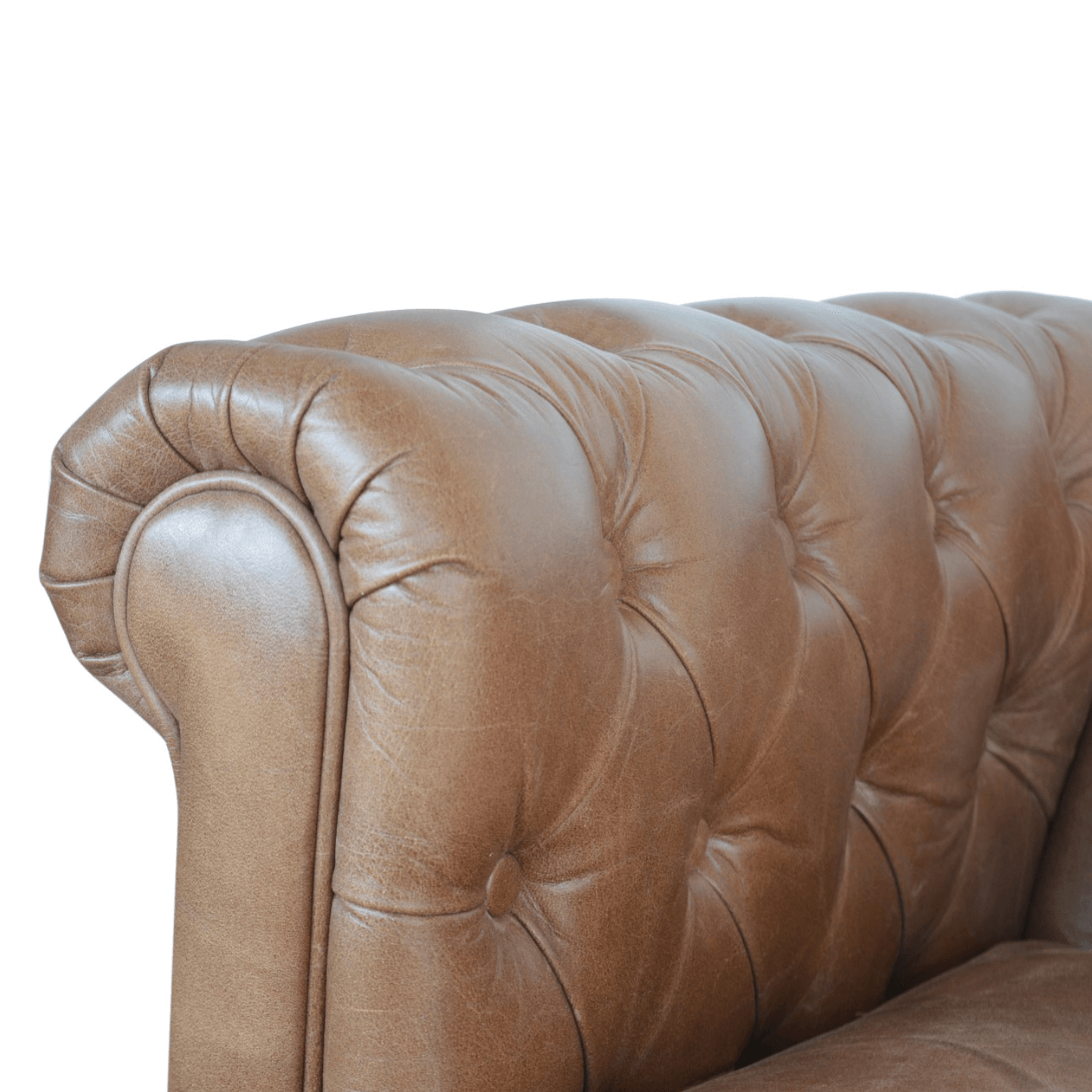 Button Tufted Rolled Arm Genuine Buffalo Leather Chesterfield Sofa Loveseat 59" - Revel Sofa