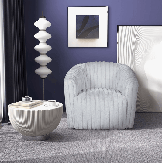 Mira Velvet Channel Tufted Swivel Lounge Chair in White or Gray - Revel Sofa