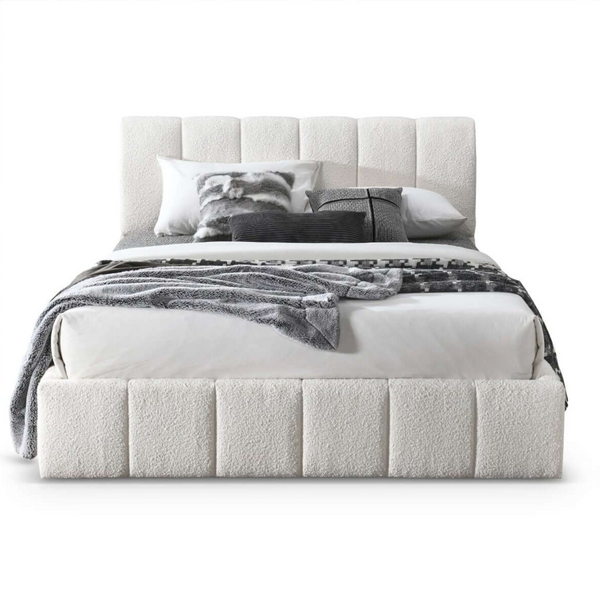 Hilar Contemporary White Boucle Platform Bed Frame (2 Sizes)