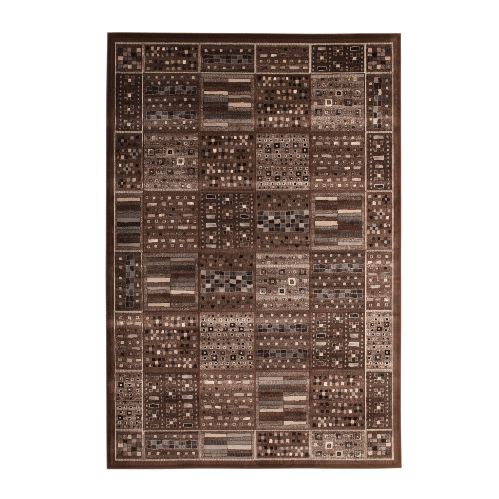 Drexel Chocolate Viscose Area Rug 8x10 featuring a rich chocolate brown geometric design perfect for home decor.