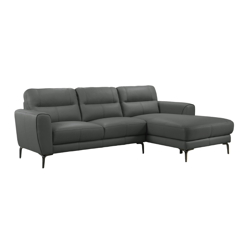Top Grain Leather Right Facing Chaise Sofa Sectional 94"L