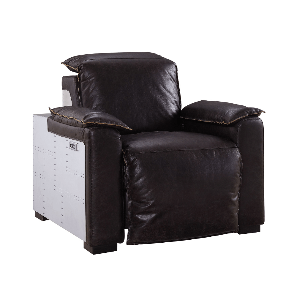 Misezon Retro Industrial Brown Leather Aluminum Power-Reclining Chair