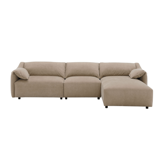 Light Brown Suede Sectional Sofa with Chaise – 127” L-Shape Couch, Brown suede sectional sofa for comfortable living room decor.