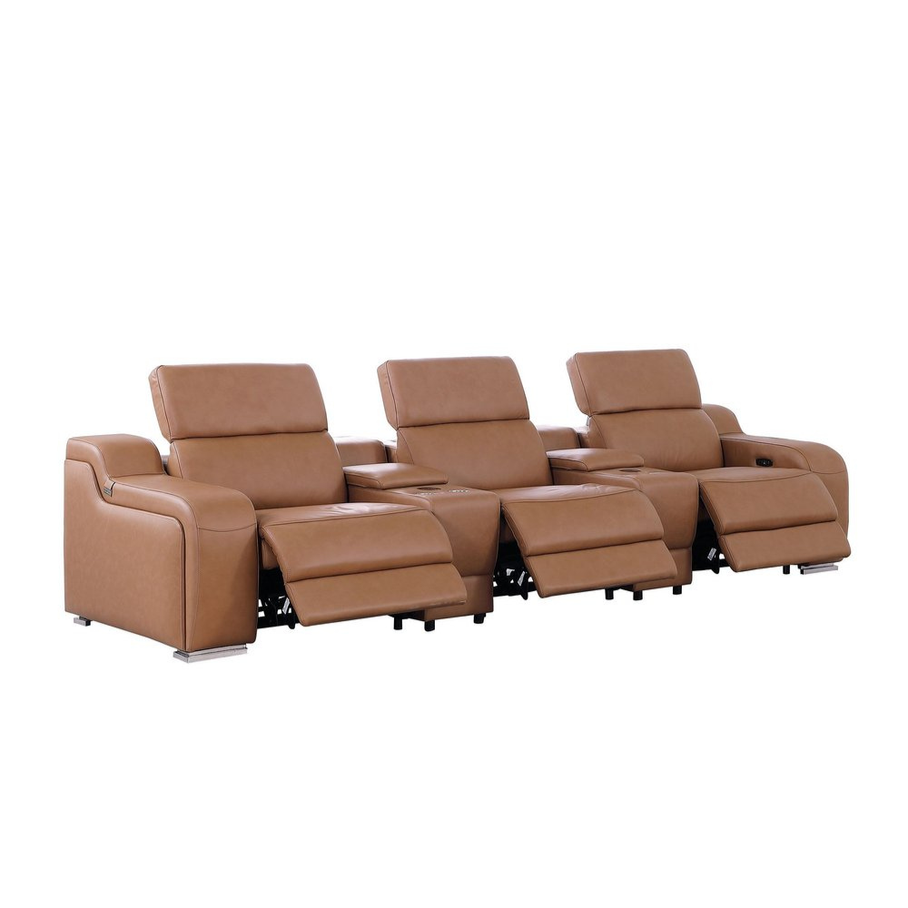 129" Italian Leather Power Reclining Sofa with USB Charging | Luxury Modern Recliner