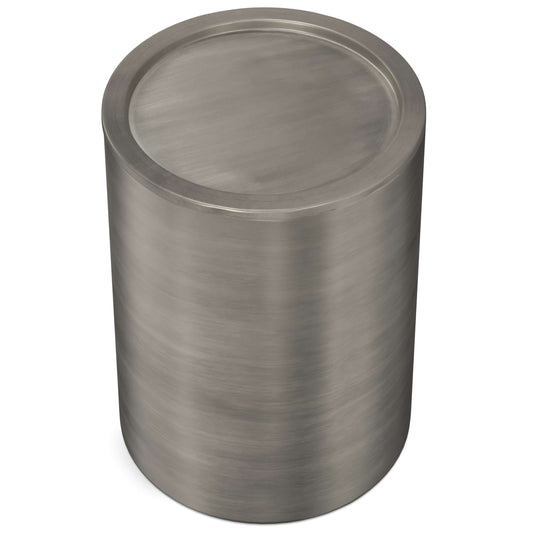 Corbin Cylindrical Antique Silver Side Table 16', metal finish, industrial style, versatile decor accent