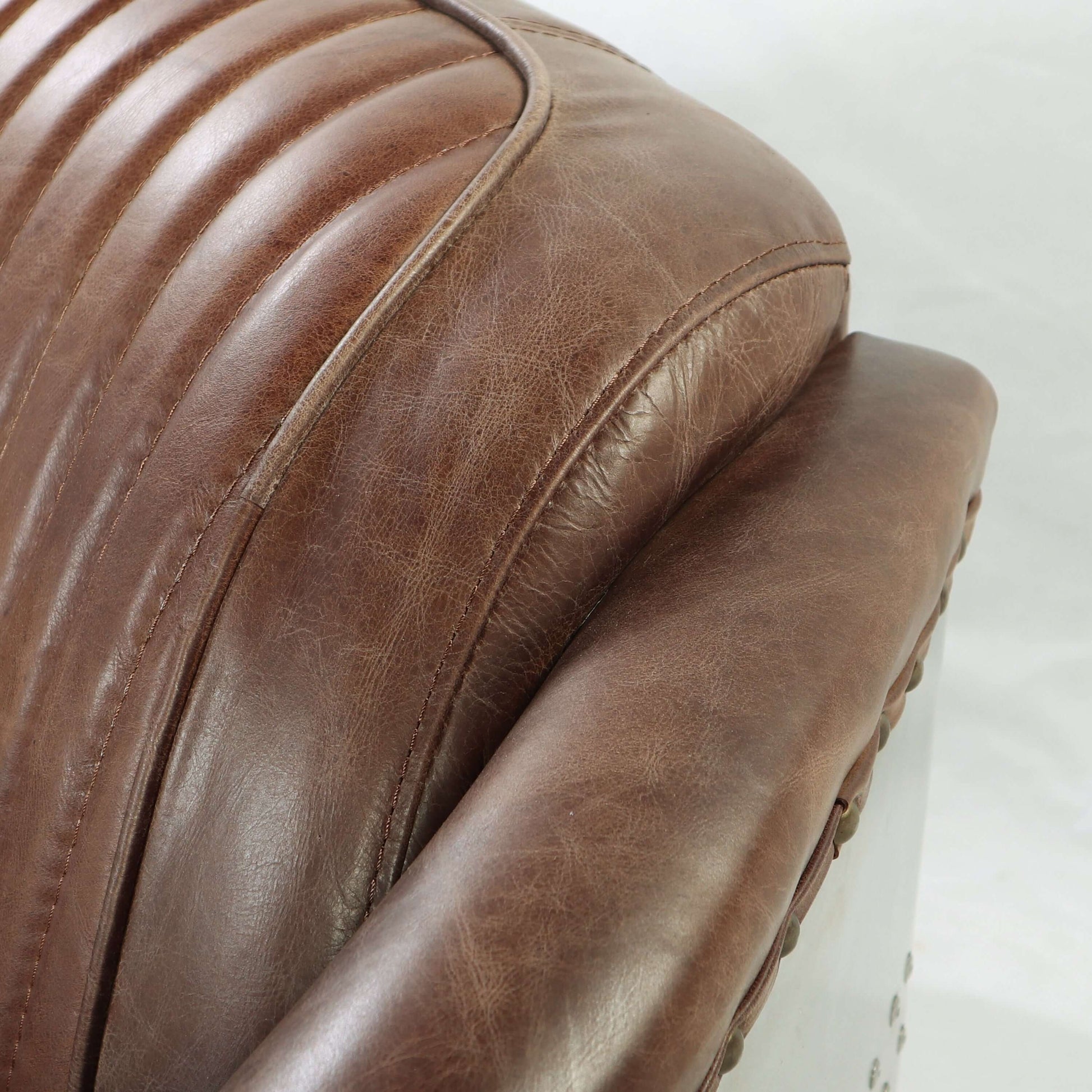 Brancaster Retro Inspired Lounge Chair in Brown Top Grain Leather & Aluminum - Revel Sofa