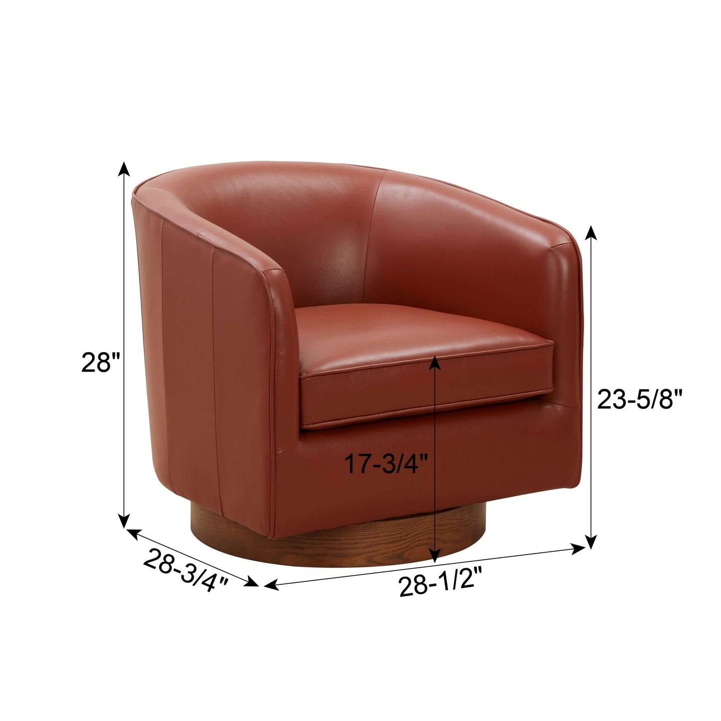 Tessa Caramel Genuine Leather & Wood Swivel Base Accent Barrel Chair - Revel Sofa