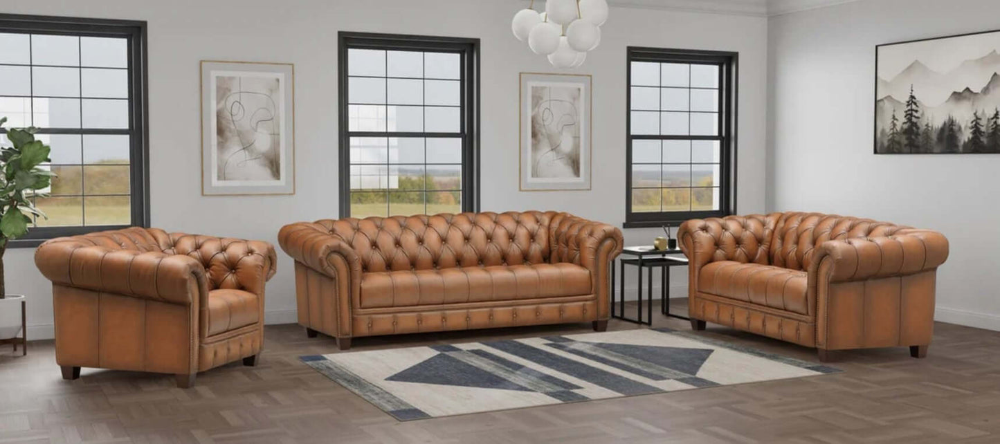 York Chesterfield Genuine Leather Sofa Loveseat 70'