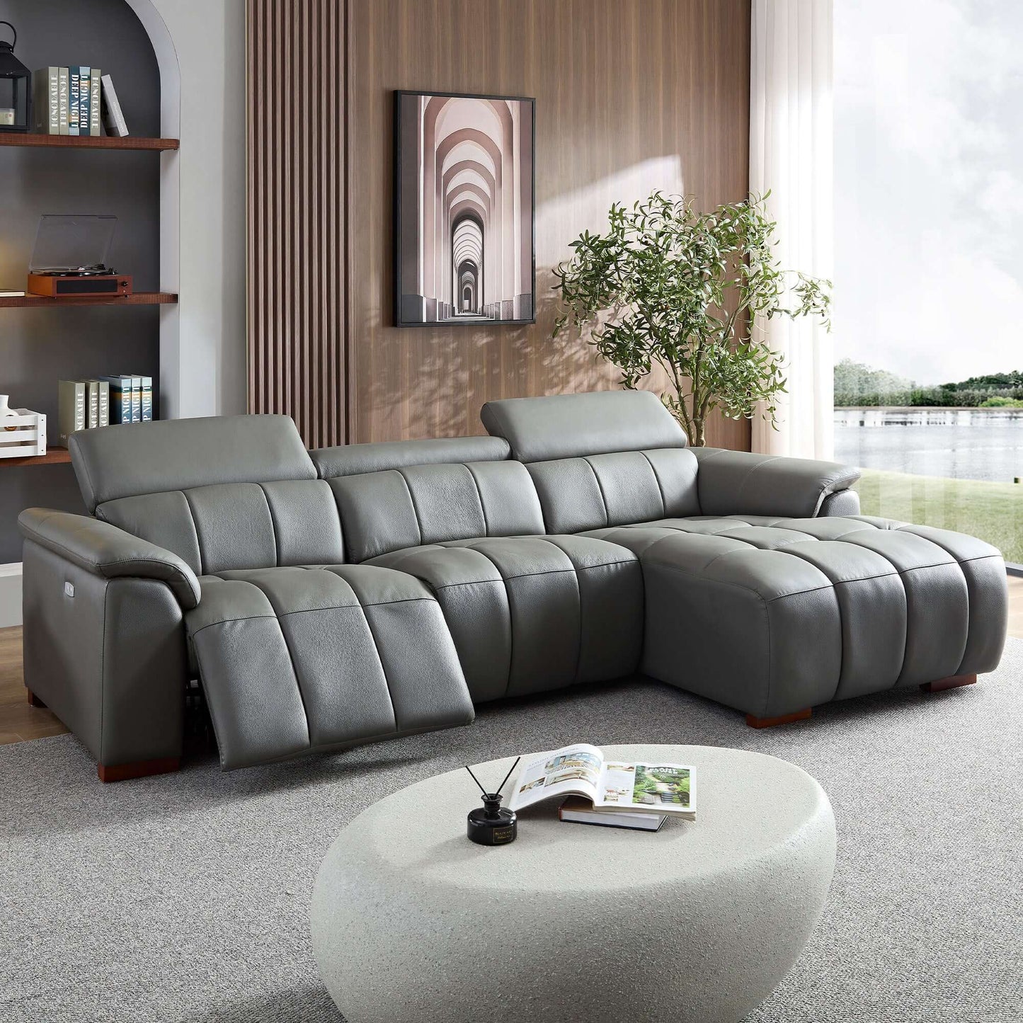 Modern Leather Chaise Sofa Sectional 113" (2 Colors)