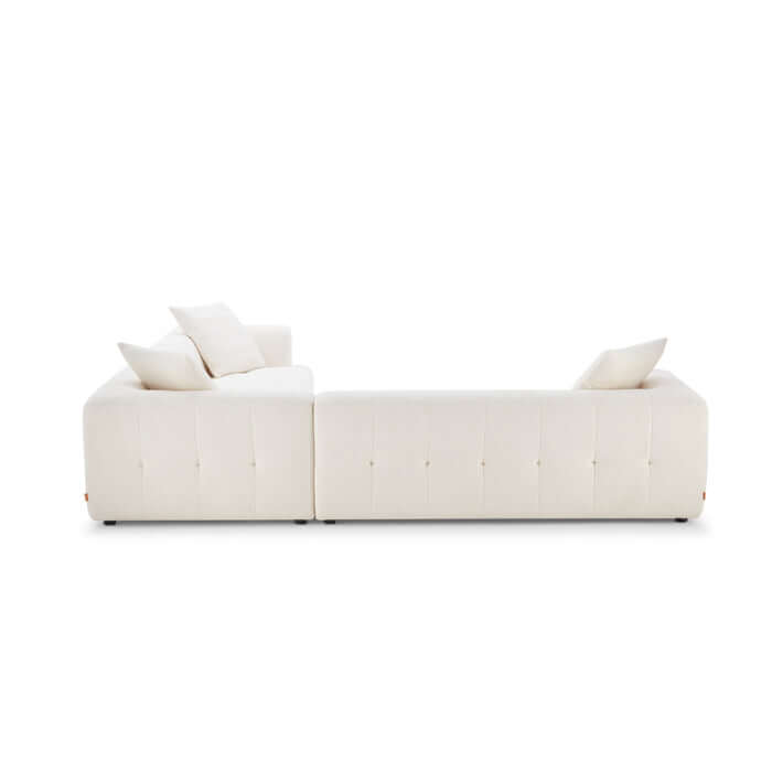 Kaynes L Shape Sectional Sofa in Ivory Boucle, modern low-profile design with plush upholstery and deep seating.