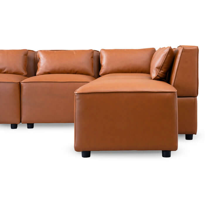 Wexford Cognac PU Leather modular sofa sectional featuring plush cushions and sleek design for flexible seating arrangements.