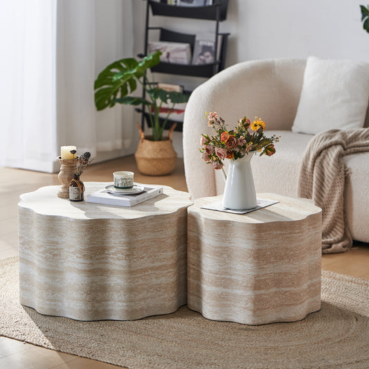 Ashcombe Beige Round Coffee Tables – Set of 2 Minimalist Engineered Wood Tables – view 2