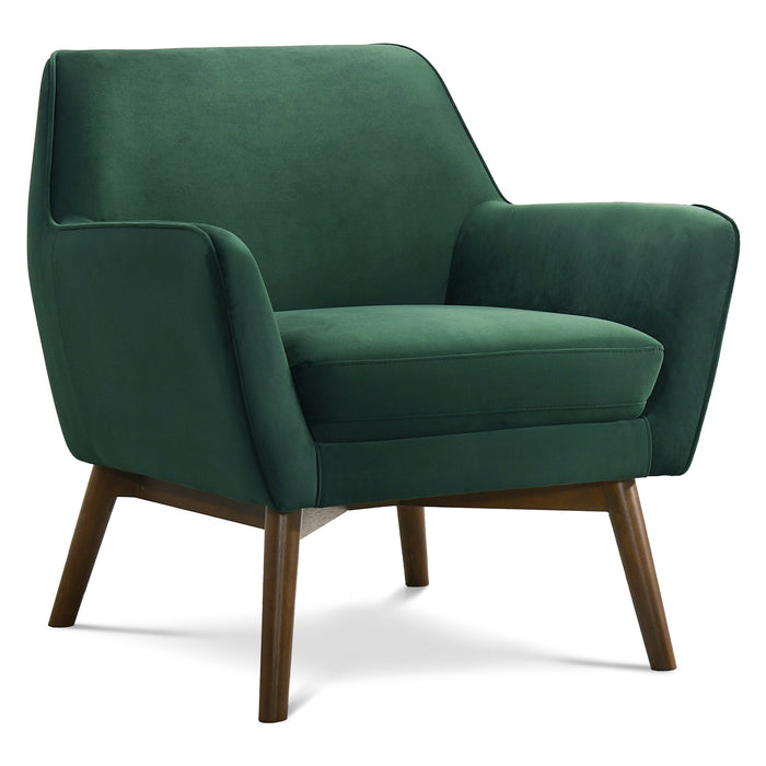 Panom MCM Lounge Chair – Boucle or Velvet Upholstered Accent Chair (Modern Mid-Century, Multi-Color Options) in green velvet.