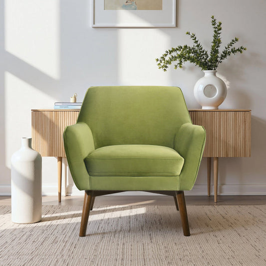 Panom MCM Lounge Chair – Boucle or Velvet Upholstered Accent Chair (Modern Mid-Century, Multi-Color Options) in green.