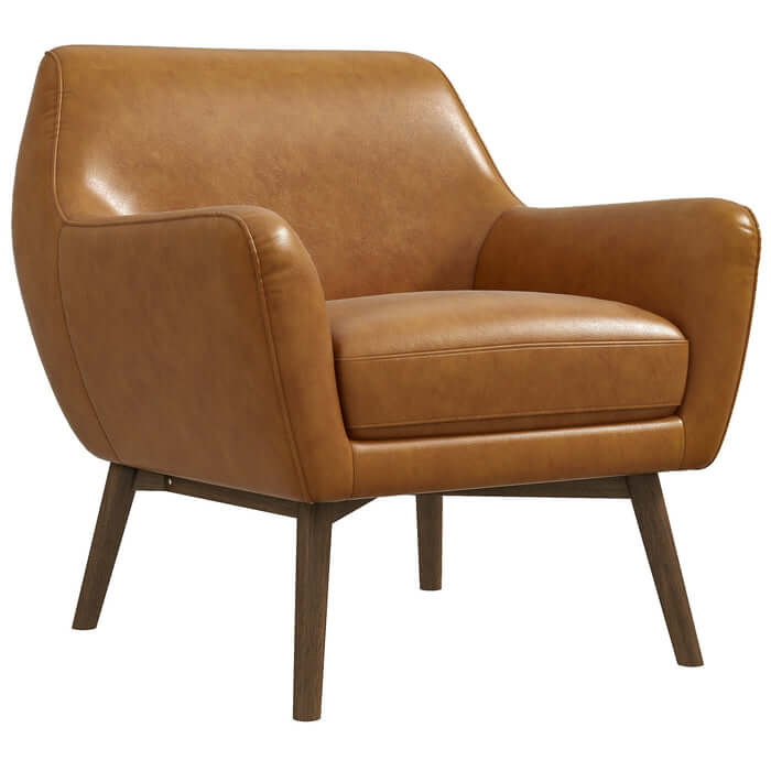 Panom MCM Tan Genuine Leather Lounge Chair in mid-century modern style, perfect for living room or office decor.