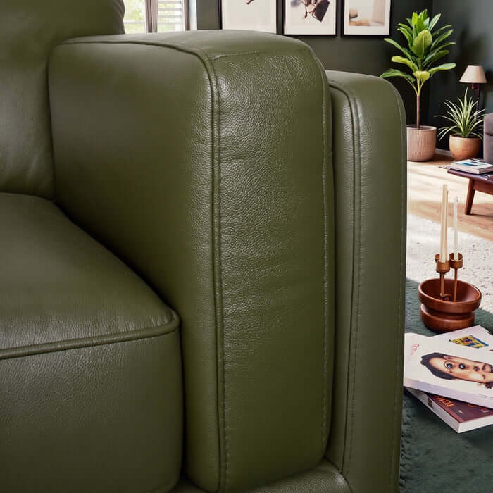 Raleigh MCM Dark Green Top Grain Leather Sofa 90W
