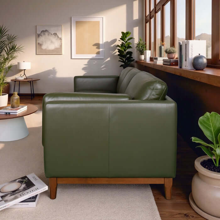 Raleigh MCM Dark Green Top Grain Leather Sofa 90W
