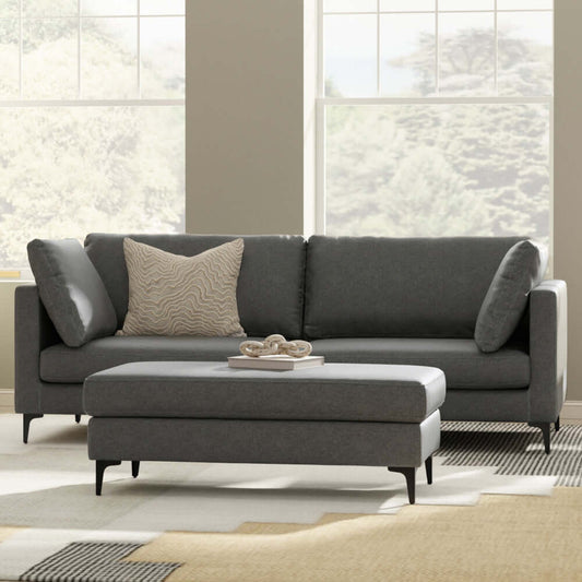 Ava MCM Performance Fabric Sofa 90" – Modern Eco-Friendly 3-Seat Couch (2 Colors) in stylish living room setting.