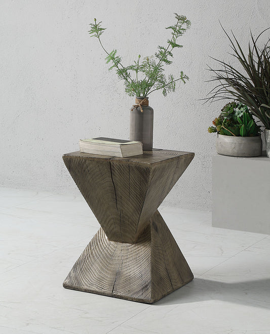 Zahi Weathered Oak Finish Accent Table – 17” Cement Side Table