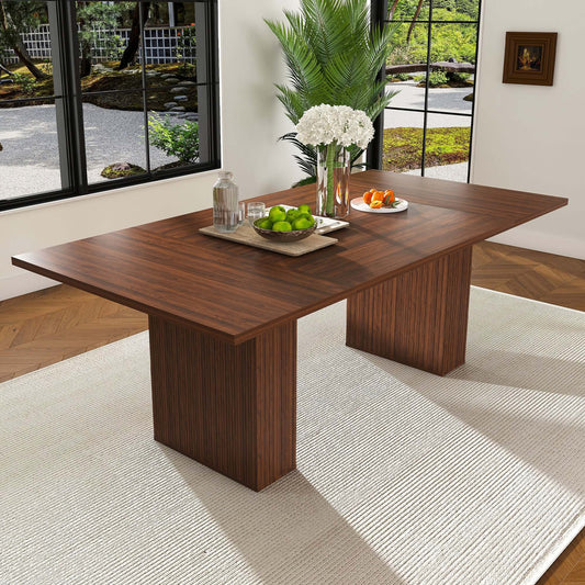 78-Inch Farmhouse Dining Table with Storage Base – Modern Rustic Kitchen Table for 6 (Walnut Finish)