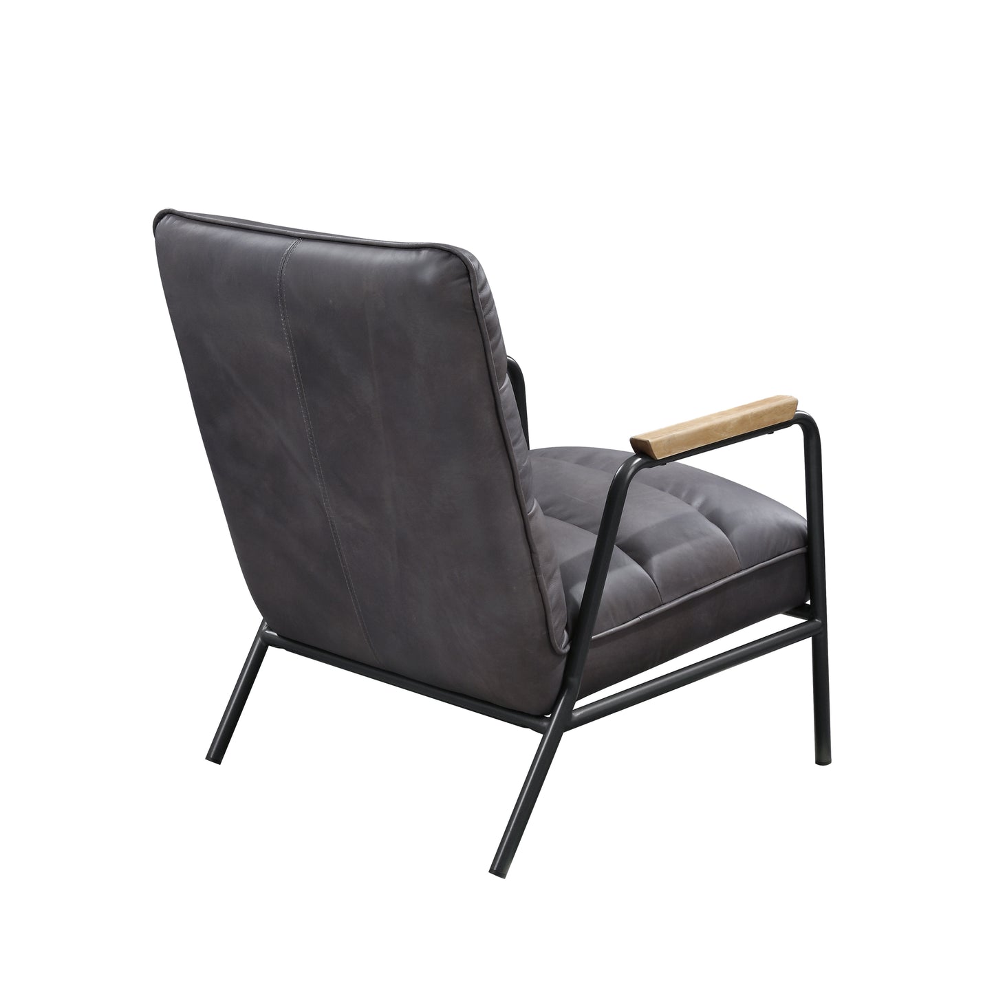 Nignu Accent Lounge Chair, Top Grain Channel Tufted Leather & Matte Iron Base - Revel Sofa
