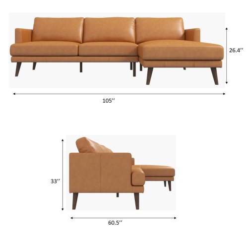 Chaise seccional de cuero genuino en forma de L moderna de mediados de siglo 'Lore'