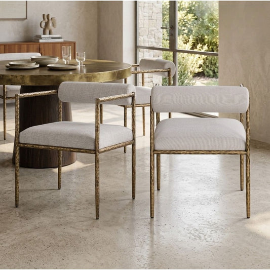 Talbot Upholstered Dining Chair – Set of 2, 29" Gold Iron Frame Armchairs