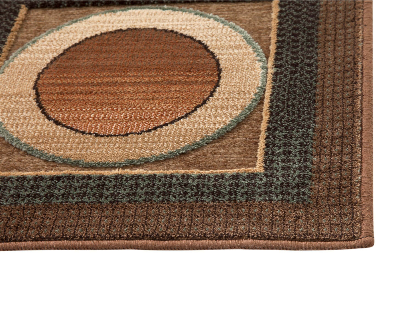 Detail of Leyden Rectangular Multicolor Chenille Area Rug with retro circular design and rich texture.