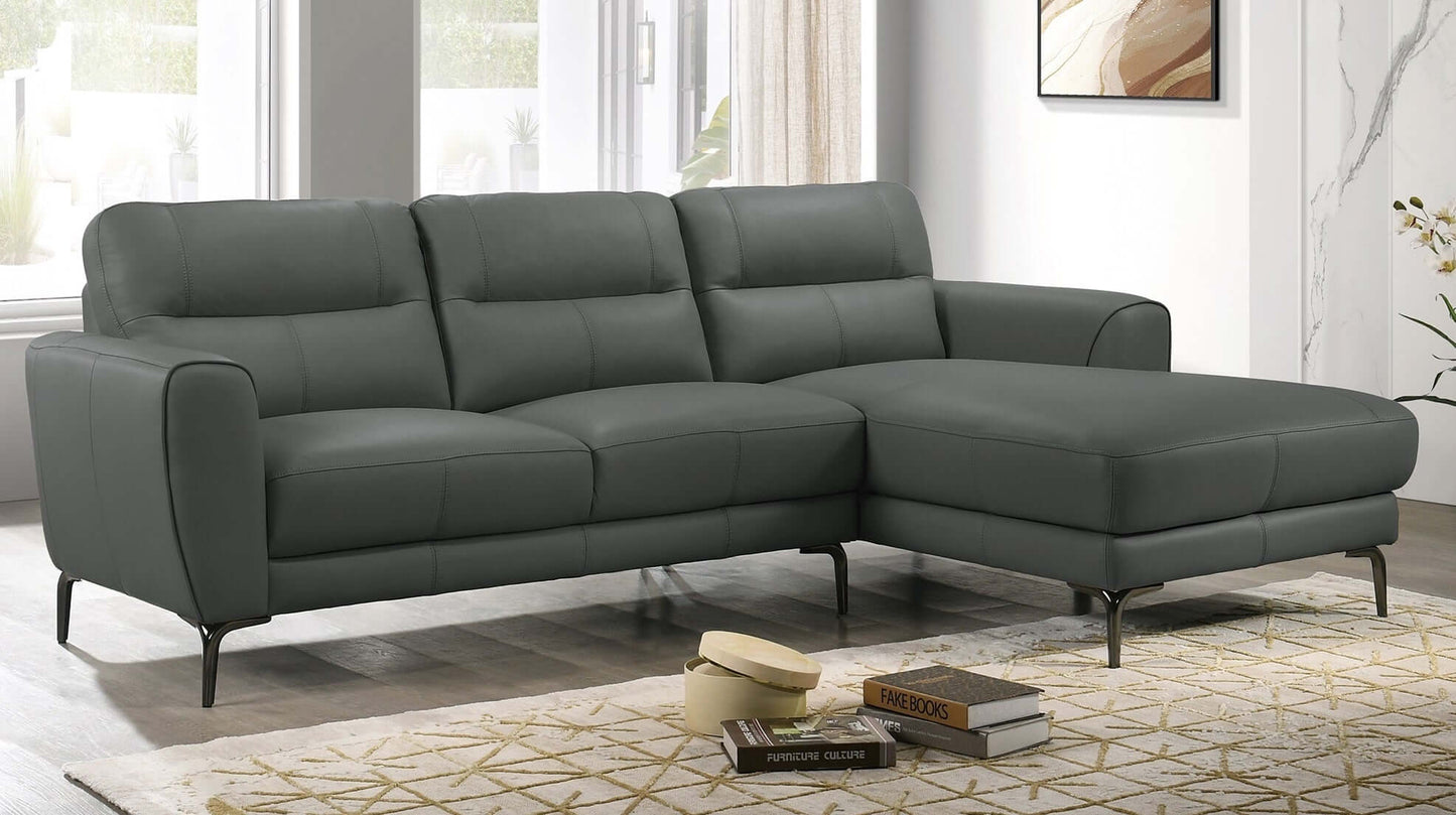 Top Grain Leather Right Facing Chaise Sofa Sectional 94"L