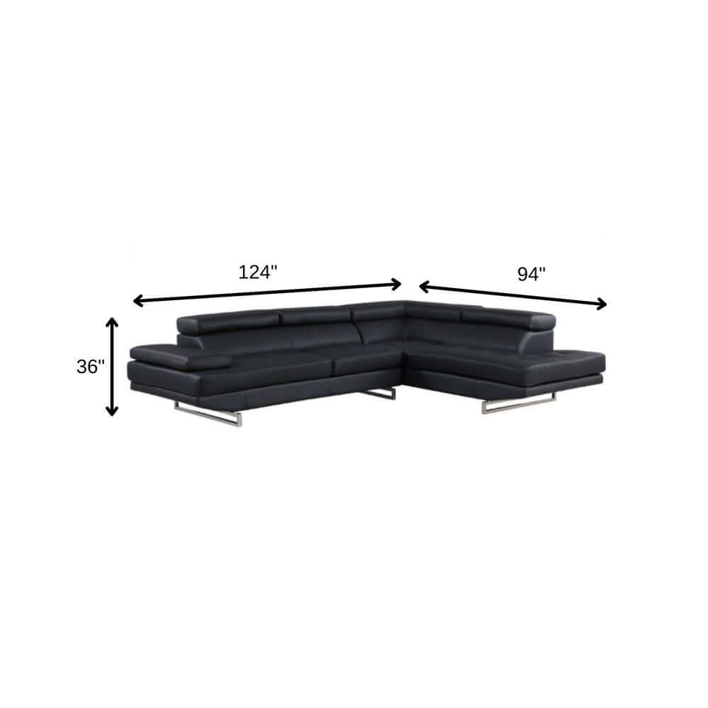 Leather L-Shaped Corner Sectional Sofa 124" | Modern 2-Piece Sectional Couch measurements with dimensions of 124" x 94" x 36".