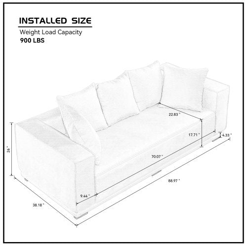 MCM Box Arm Corduroy Upholstered Sofa 89"