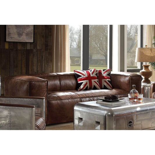 Classic Brancaster Sofa in Retro Brown Top Grain Leather 98" - Revel Sofa