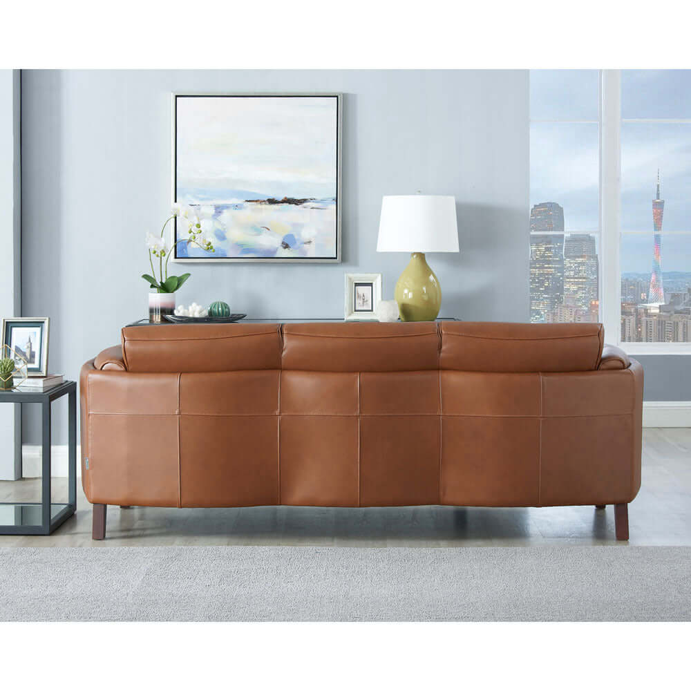 Maui MCM Top-Grain Leather Sofa 88' in brown, showcasing mid-century modern design and premium leather upholstery