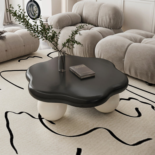 Winterbourne Black & White Cloud Coffee Table – 35" Petal-Shape Table with Sphere Legs