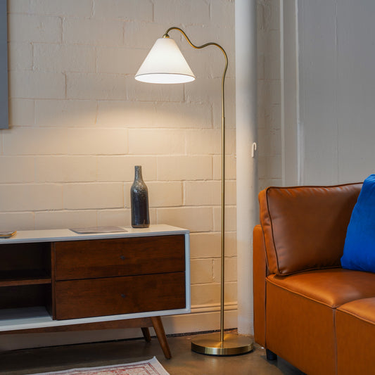 Lars Brass Ring Base Curved Floor Lamp