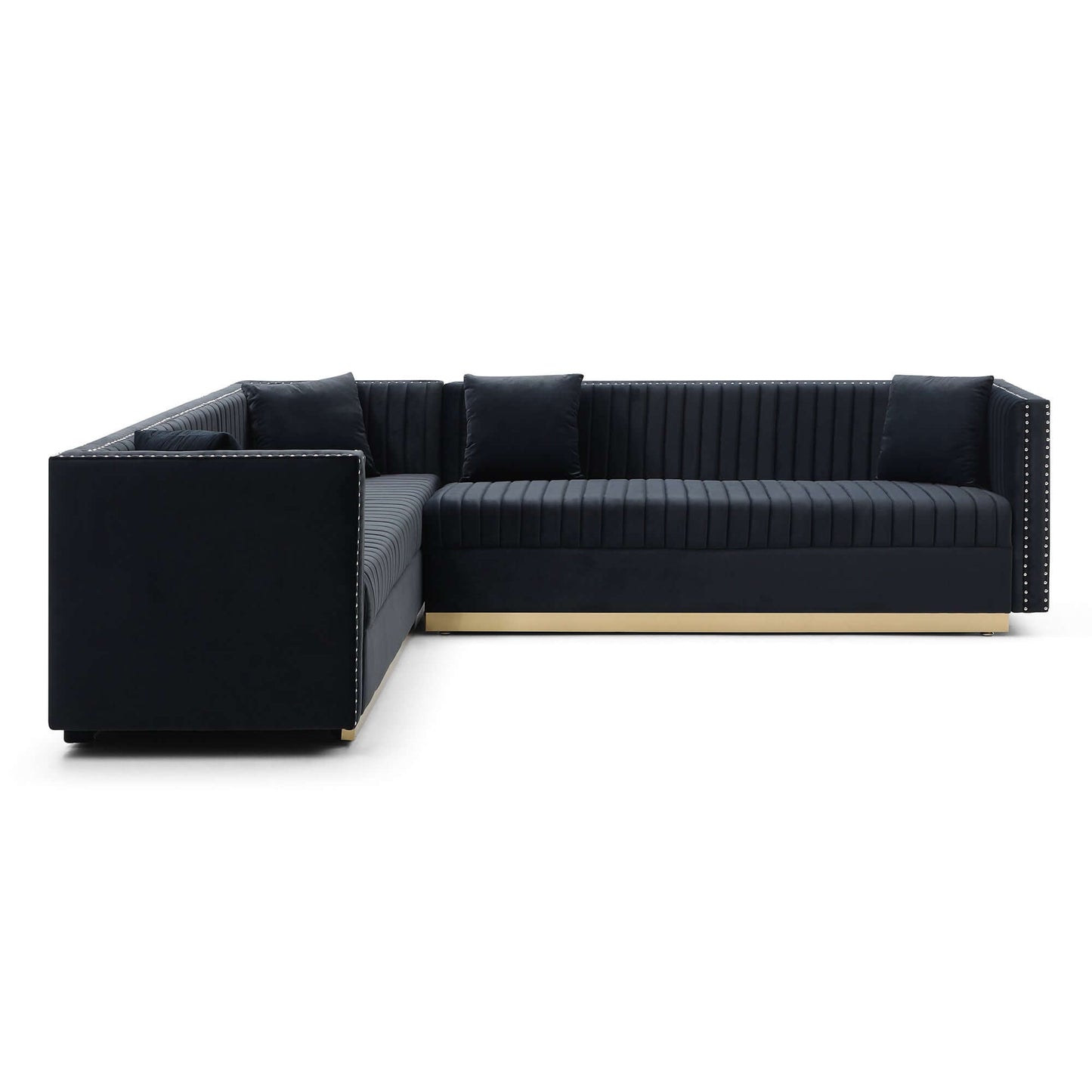 Glamorous Channel Tufted Velvet Corner Sofa Sectional