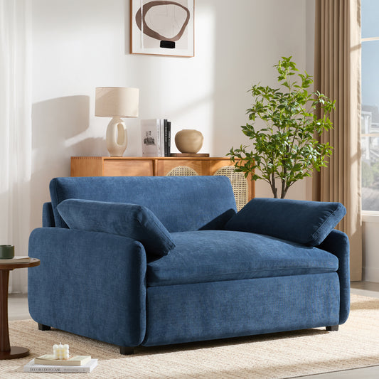 Galloway Blue Chenille Oversized Accent Chair – 50" Wide Deep-Seat Armchair with Pillows