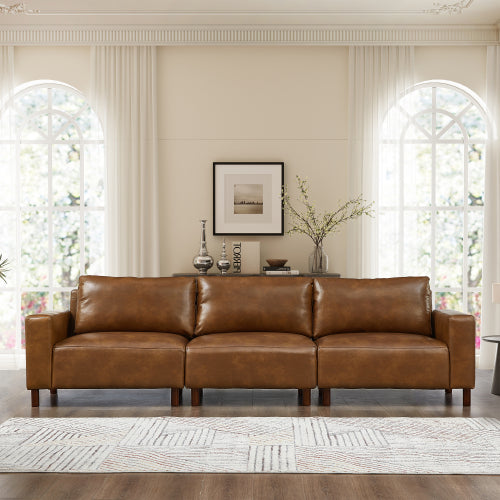 Luxury PU Leather Sofa 112" â Modern Faux Leather 3-Seat Couch with Wood Legs (3 Colors)
