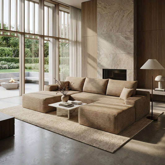 Callahan Cloud Sectional Sofa 107" – Camel Corduroy U-Shaped Sofa with Ottoman – view 2