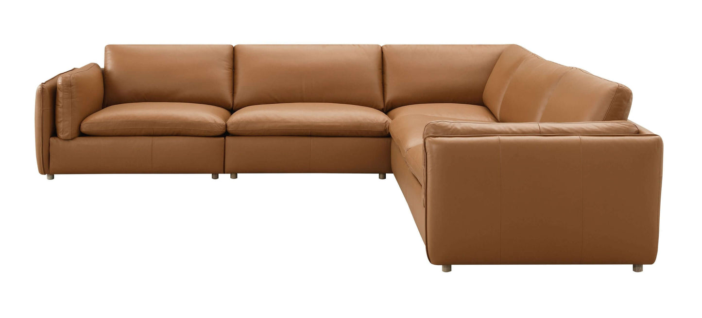 Brighton Leather 5 Piece Modular Corner Sofa Sectional in rich brown leather, perfect for luxury and comfort in any living space.