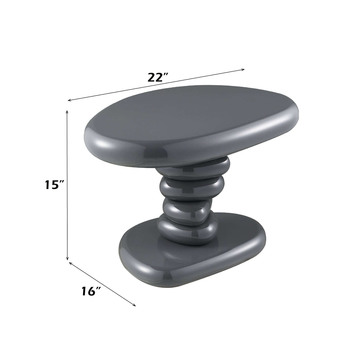 Charlene Gray High Gloss End Table 22"W with sleek design and modern gray finish, dimensions 22x16x15 inches.