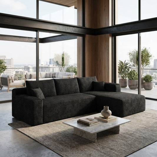 Corvina Cloud Sectional Sofa – 95" Black Corduroy – view 2