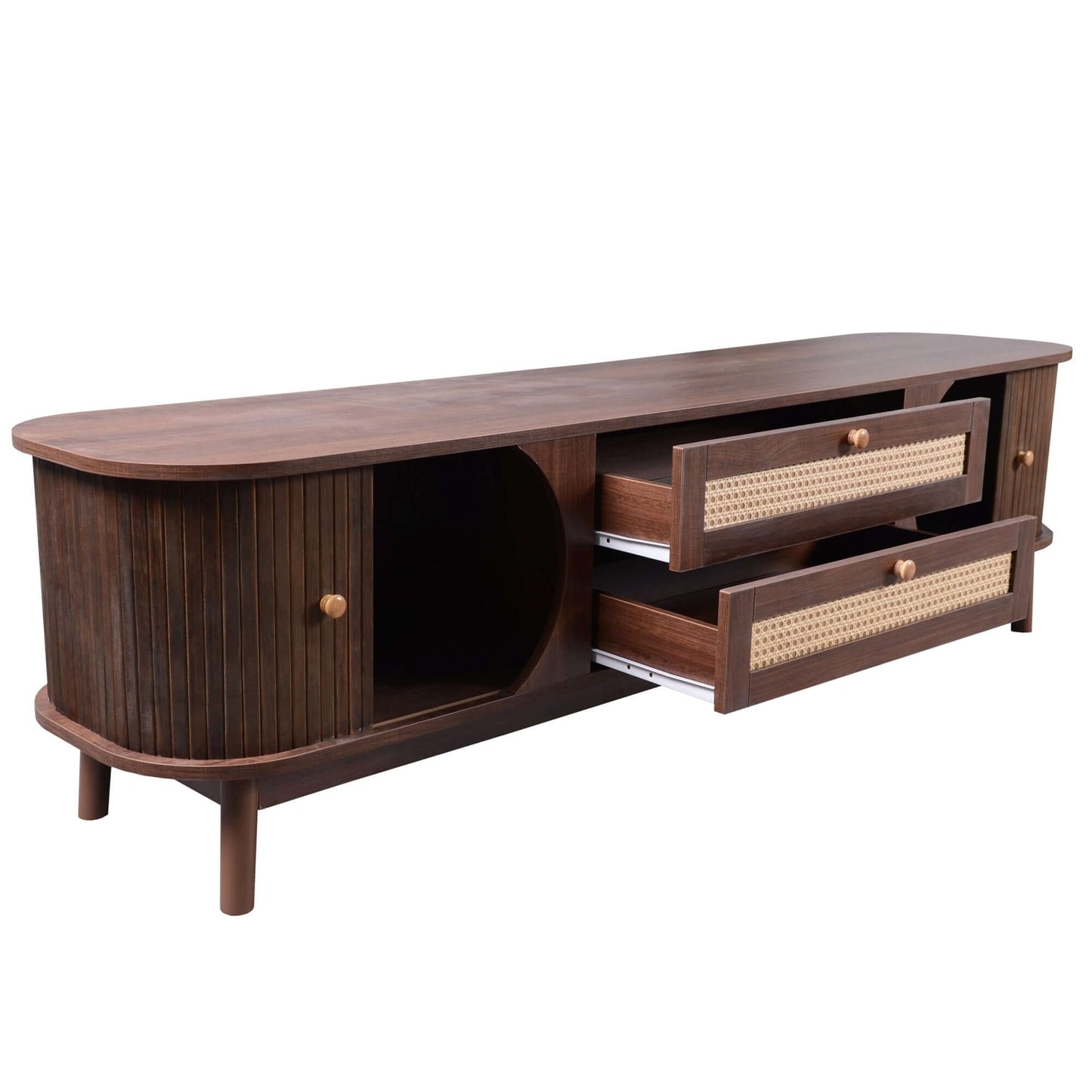 MCM Styled TV Stand Entertainment Center Solid Wood & MDF, Brown 67" - Revel Sofa