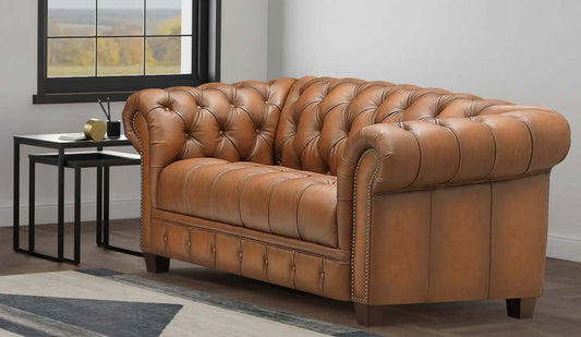York Chesterfield Genuine Leather Sofa Loveseat 70'