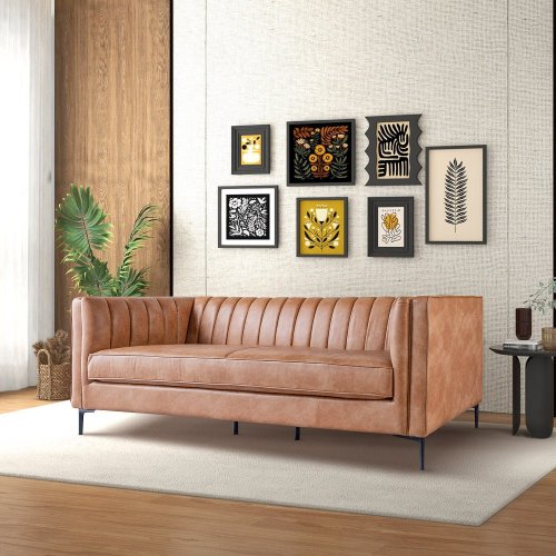 Angelina Midcentury Channel Tufted Sofa 84" (6 Colors)