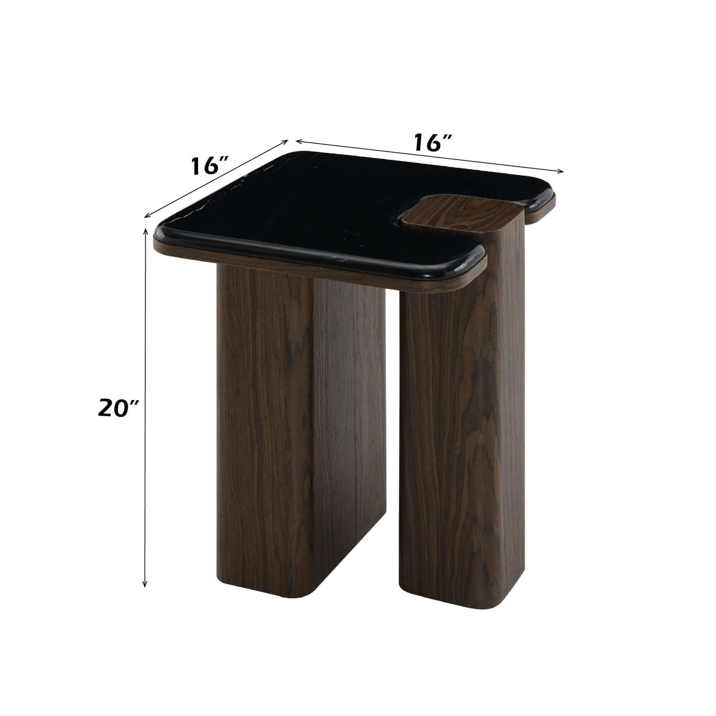 Dana Natural Marble Top & Dark Walnut End Table w/Natural Marble dimensions 16x16x20 inches