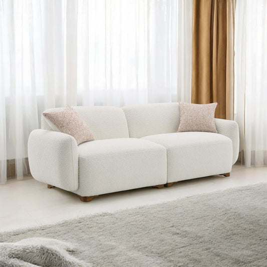 Beige Boucle Sofa with 2 Throw Pillows 88L