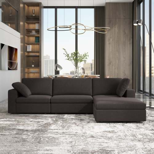 Dark Gray Modular Chaise Sofa Sectional 121” – in room setting